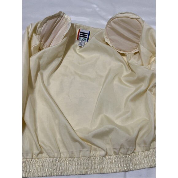 VTG 80s  Butter Yellow Floral Jacquard Windbreaker Jacket Size PL Div Rousso EVR - Picture 5 of 16